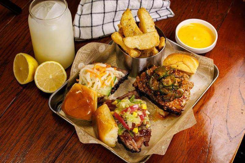 3 Brisketeers meal overhead view